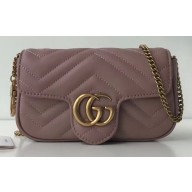 Gucci GG Marmont Matelassé Super Mini Shoulder Bag 476433 Leather Nude Pink
