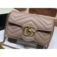 Gucci GG Marmont Matelassé Super Mini Shoulder Bag 476433 Leather Nude