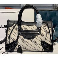 Balenciaga All Over Logo Canvas Classic City Small Bag Creamy