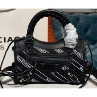 Balenciaga All Over Logo Canvas Classic Mini City Bag Black