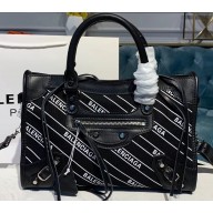 Balenciaga All Over Logo Canvas Classic City Small Bag Black