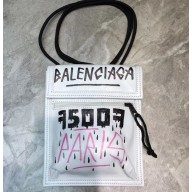 Balenciaga Explorer Pouch Strap Small Crossbody Phone Bag Leather Graffiti White
