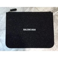 Balenciaga Everyday Logo Pouch Clutch Medium Bag Glitter Black