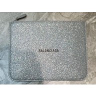 Balenciaga Everyday Logo Pouch Clutch Medium Bag Glitter Silver