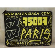 Balenciaga Classic Pouch Clutch Bag Graffiti Black/Yellow