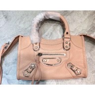 Balenciaga Classic City Nano Bag in Goatskin Nude Pink/Silver