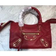 Balenciaga Classic City Nano Bag in Goatskin Dark Red/Gold