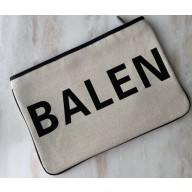 Balenciaga Canvas Pouch Clutch Large Bag Logo Creamy