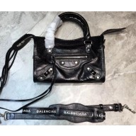Balenciaga Classic Mini City Bag with Logo Strap Black