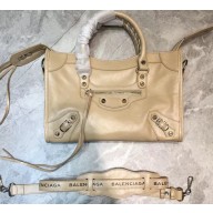 Balenciaga Classic City Small Bag with Logo Strap Beige