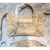 Balenciaga Classic City Medium Bag with Logo Strap Beige