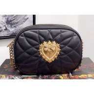 Dolce & Gabbana Devotion Camera Bag in Quilted Nappa Leather Black 2019