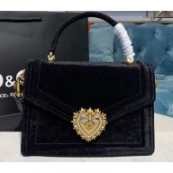 Dolce & Gabbana Medium Devotion Top Handle Bag in Velvet Black 2019