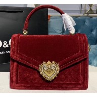Dolce & Gabbana Medium Devotion Top Handle Bag in Velvet Dark Red 2019