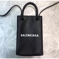Balenciaga North-South Mini Shopping Phone Holder Bag Black