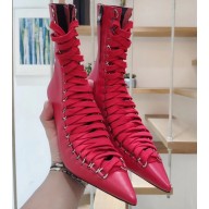 Balenciaga Heel 8.5cm Lace-up Ankle Boots Red 2020