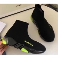 Balenciaga Knit Sock Speed Trainers Sneakers Black/Fluo Yellow Cushioning Sole