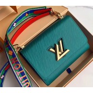 Louis Vuitton Epi Leather Twist MM Bag Green/Blue with Logo Strap