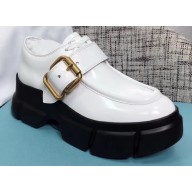 Prada Leather Buckle Derby Shoes Brushed White 2020