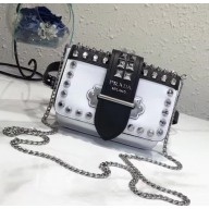 Prada Cahier Studded Calf Leather Bag 1BL004 Black/White 2018