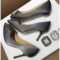 Manolo Blahnik Hangisi Satin Jewel Buckle Flats/Pumps Dark Gray