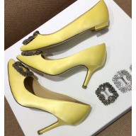 Manolo Blahnik Hangisi Satin Jewel Buckle Flats/Pumps Yellow