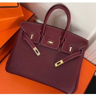 Hermes Birkin 25cm Bag Bordeaux Red in Togo Leather With Gold Hardware
