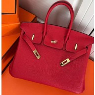 Hermes Birkin 25cm Bag Red in Togo Leather With Gold Hardware