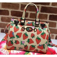 Gucci Zumi Strawberry Print Leather Small Top Handle Bag 569712 2019