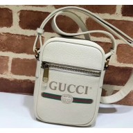 Gucci Vintage Logo Print Leather Shoulder Bag 574803 White