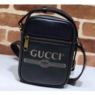 Gucci Vintage Logo Print Leather Shoulder Bag 574803 Black