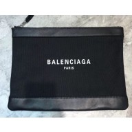 Balenciaga Navy Clip Cotton Canvas Pouch Clutch Large Bag Logo Paris Black