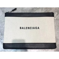 Balenciaga Navy Clip Cotton Canvas Pouch Clutch Large Bag Logo Creamy
