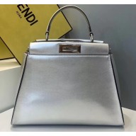 Fendi Prints On Leather Peekaboo Iconic Medium Bag Silver 2019