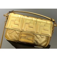 Fendi All-Over FF Motif Leather Mini Baguette Bag Gold 2019