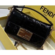 Fendi All-Over FF Motif Leather Mini Baguette Bag Vinyl Glossy Black 2019