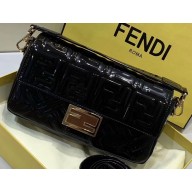 Fendi All-Over FF Motif Leather Medium Baguette Bag Vinyl Glossy Black 2019