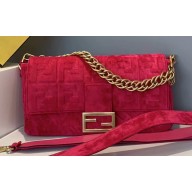 Fendi Velvet Embossed FF Motif Baguette Large Bag Fuchsia 2019