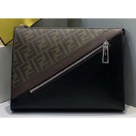 Fendi Brown Fabric FF Motif Slim Pochette Pouch Clutch Bag Black/Brown 2019