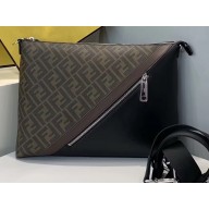 Fendi Brown Fabric FF Motif Slim Messenger Bag Black/Brown 2019