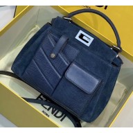 Fendi Peekaboo Iconic Pocket Mini Bag Suede/Python Blue 2019