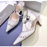 Dior Heel 4cm Perforated Teddy-D Slingback Pumps White 2020