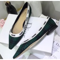 Dior Heel 1.5cm J'Adior Ballet Flats in Tartan Fabric Black/Green 2020