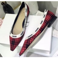 Dior Heel 1.5cm J'Adior Ballet Flats in Tartan Fabric Black/Red 2020