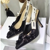 Dior Heel 9.5cm J'Adior Slingback Pumps in Embroidered Flowers Black 2020