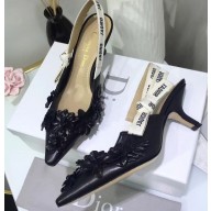 Dior Heel 6.5cm J'Adior Slingback Pumps in Embroidered Flowers Black 2020