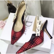 Dior Heel 9.5cm J'Adior Slingback Pumps in Tartan Fabric Black/Red 2020