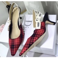 Dior Heel 6.5cm J'Adior Slingback Pumps in Tartan Fabric Black/Red 2020