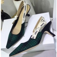 Dior Heel 6.5cm J'Adior Slingback Pumps in Tartan Fabric Black/Green 2020