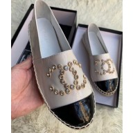 Chanel Crystal Stud CC Logo Patent Calfskin Espadrilles White 2020